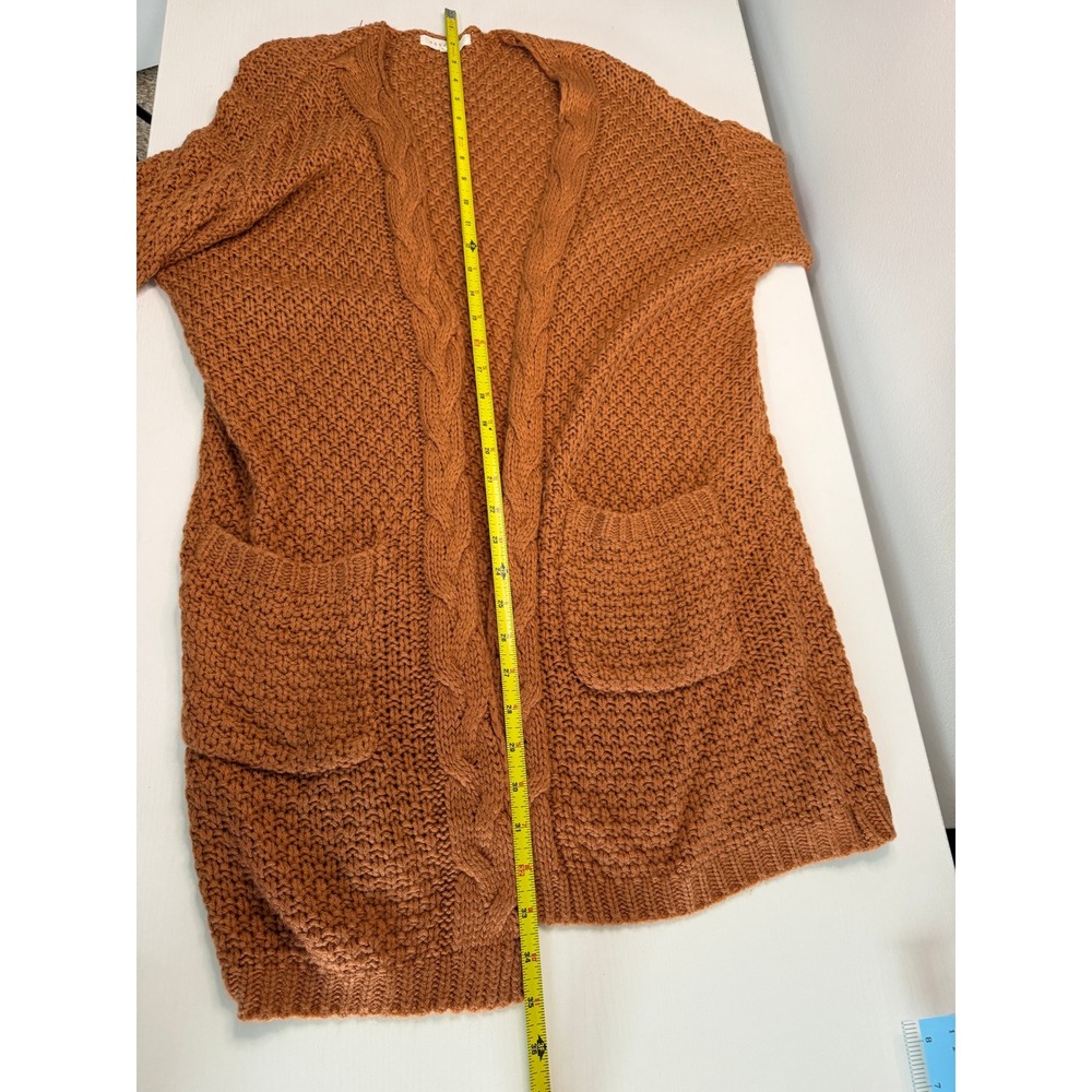 Reborn J Womens Rust Orange Cable Knit Open Front Cardigan Sweater Small - Picture 8 of 12